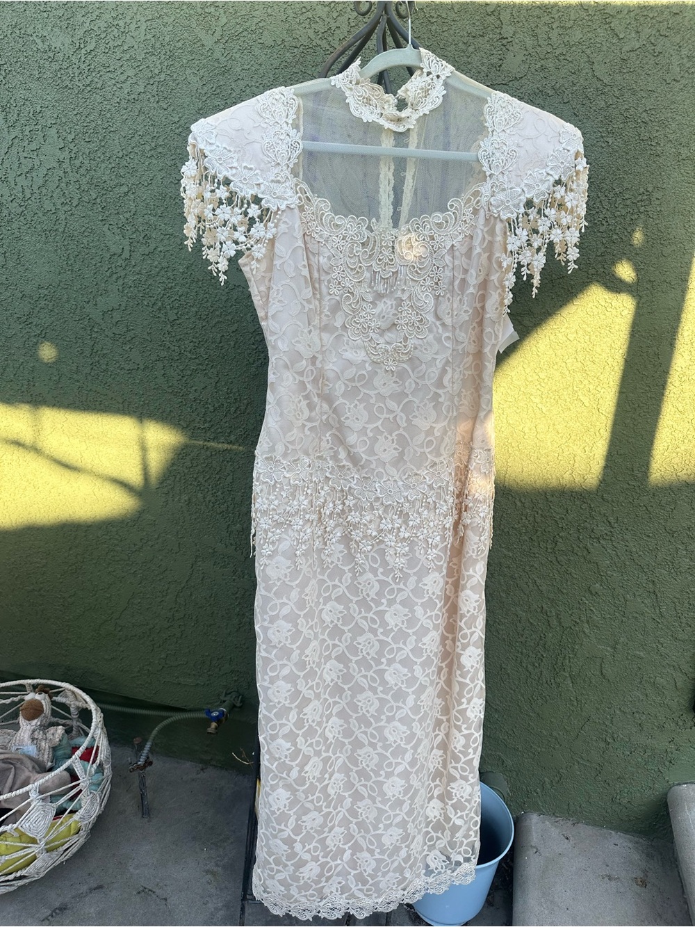 Beaded Lace Ivory Prom Dress with Sheer Yoke